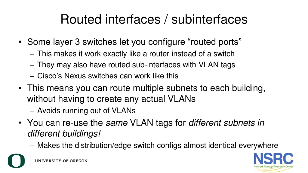 routed interfaces subinterfaces