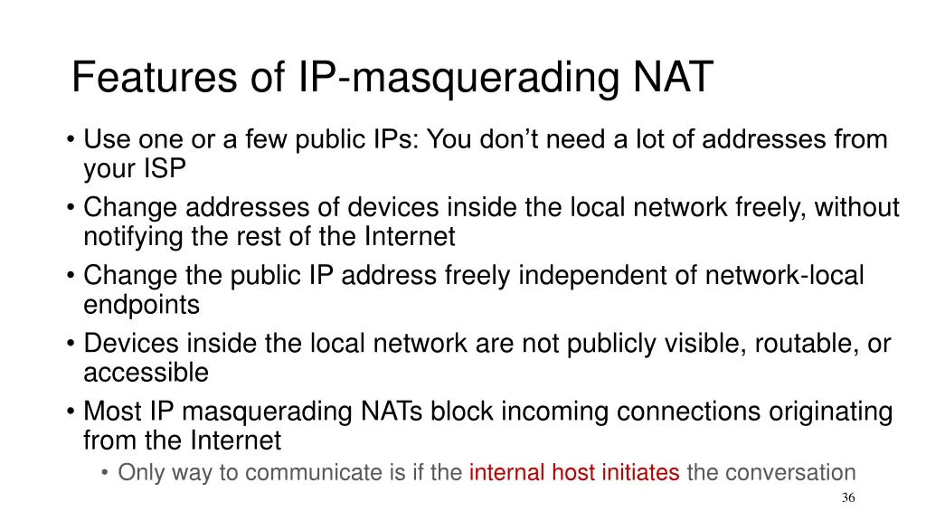 features of ip masquerading nat