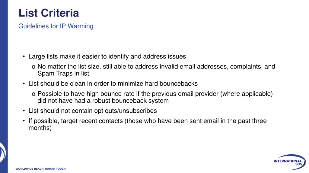 list criteria guidelines for ip warming