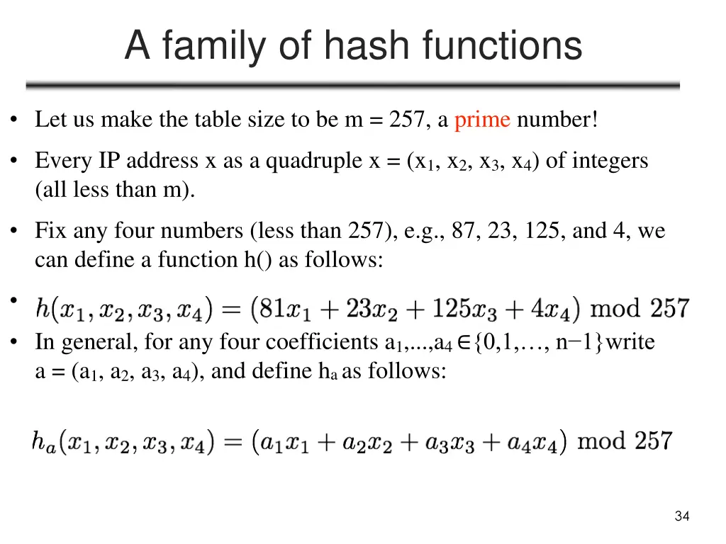 a family of hash functions