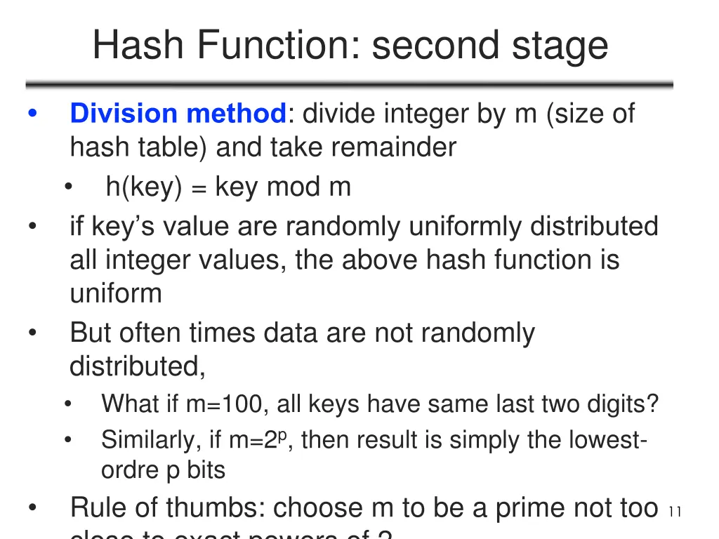 hash function second stage