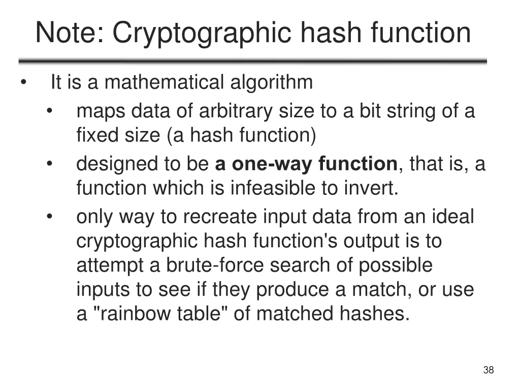 note cryptographic hash function