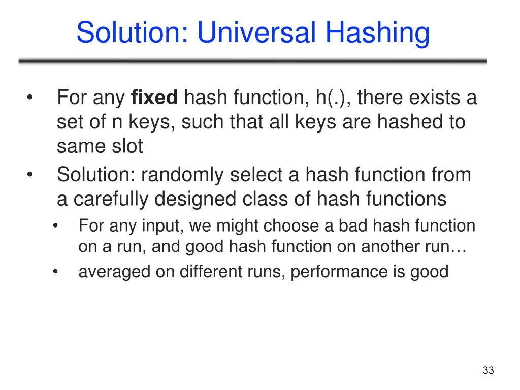 solution universal hashing