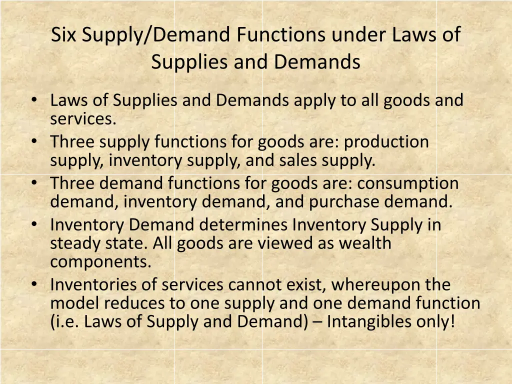 six supply demand functions under laws