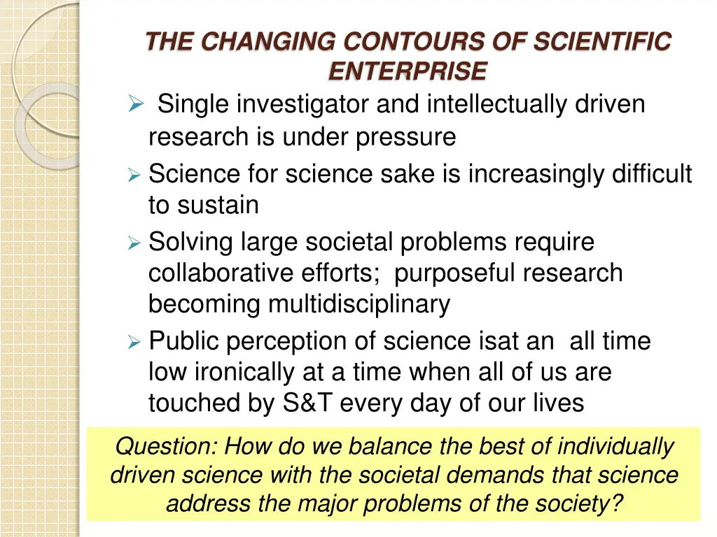 the changing contours of scientific enterprise