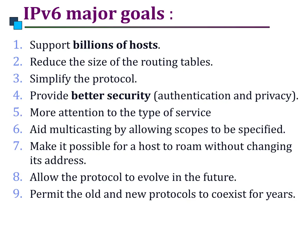 ipv6 major goals