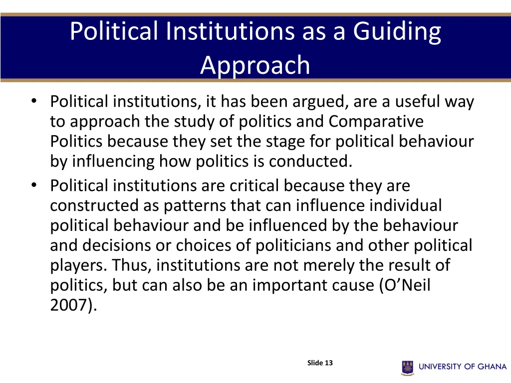 political institutions as a guiding approach