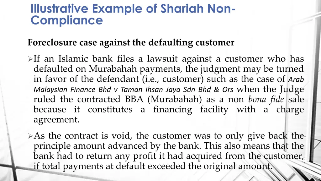 illustrative example of shariah non compliance