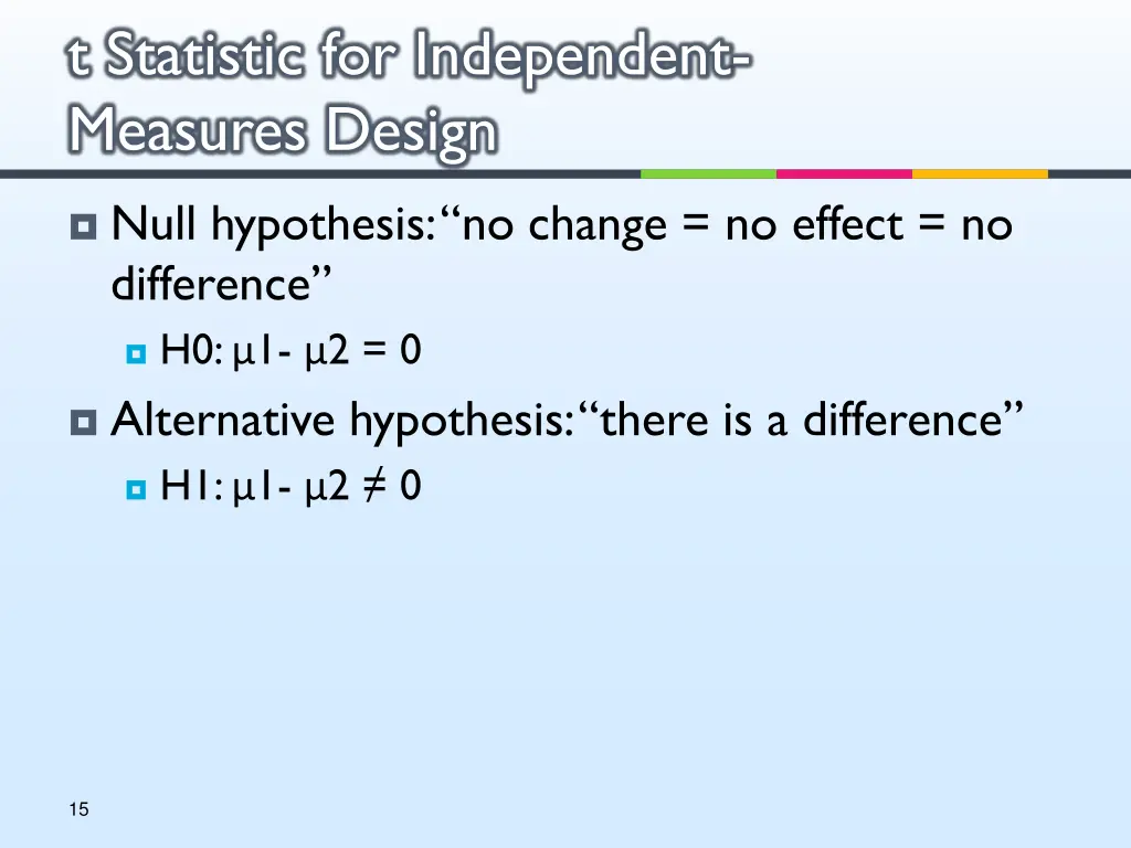 t statistic for independent measures design 1