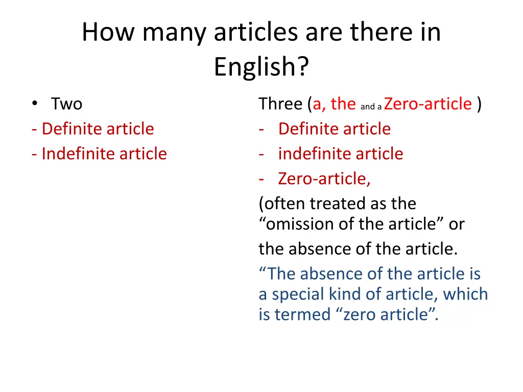 how many articles are there in english