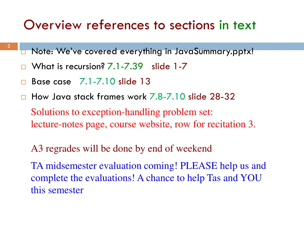 overview references to sections in text