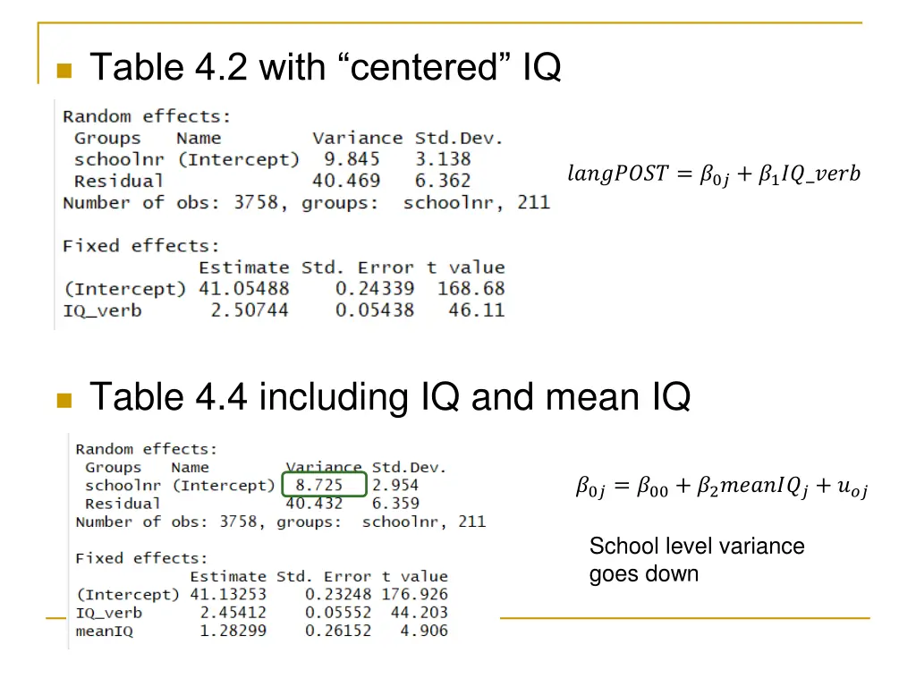 table 4 2 with centered iq 1