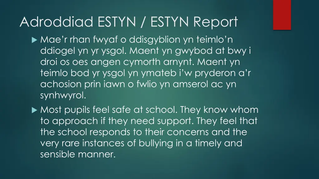 adroddiad estyn estyn report mae r rhan fwyaf