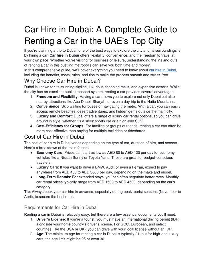 car hire in dubai a complete guide to renting