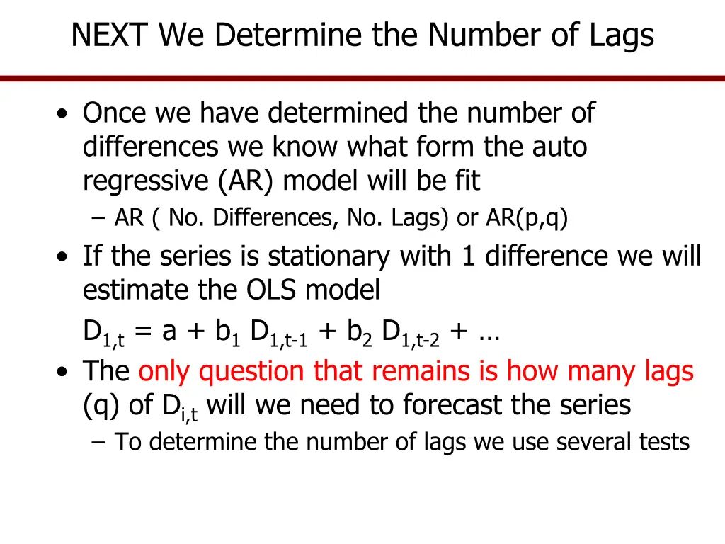 next we determine the number of lags