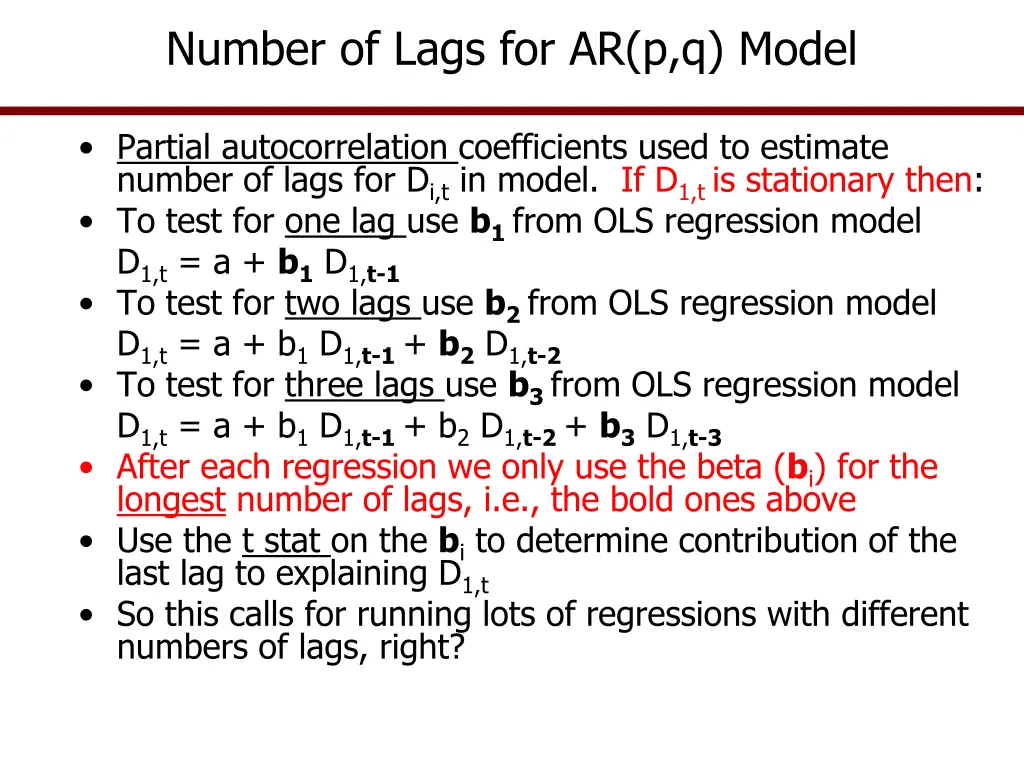 number of lags for ar p q model