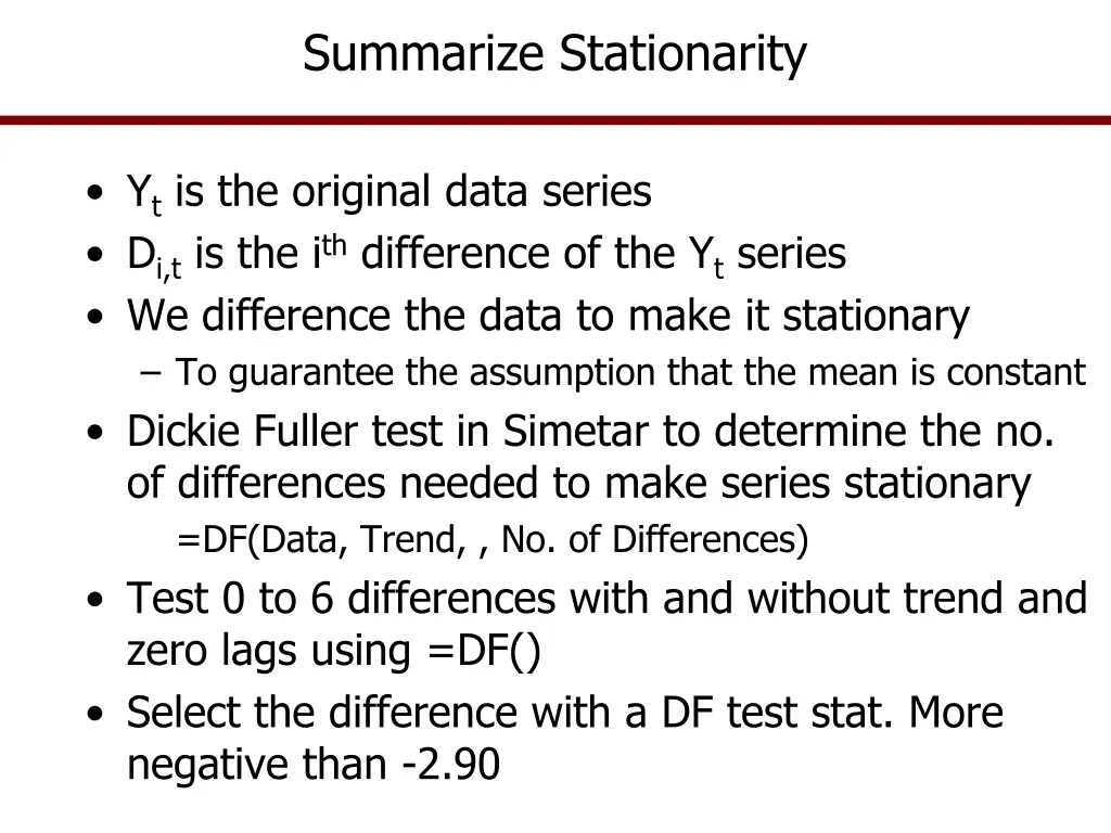 summarize stationarity