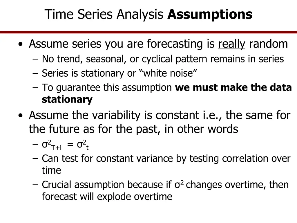 time series analysis assumptions