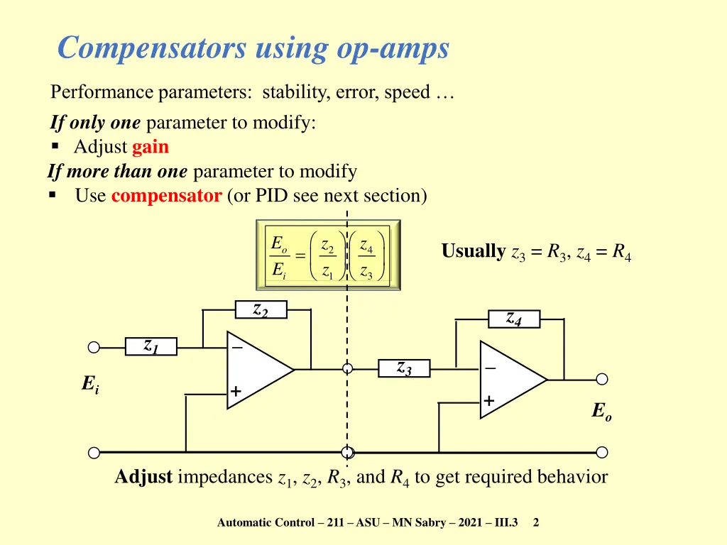 compensators using op amps