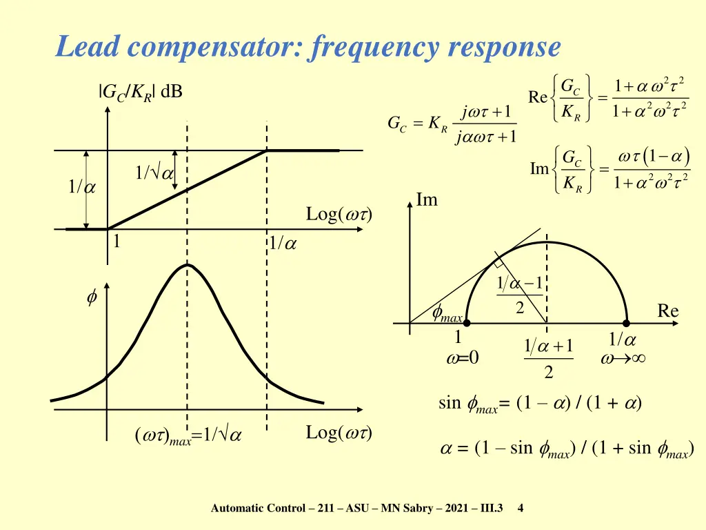 lead compensator frequency response