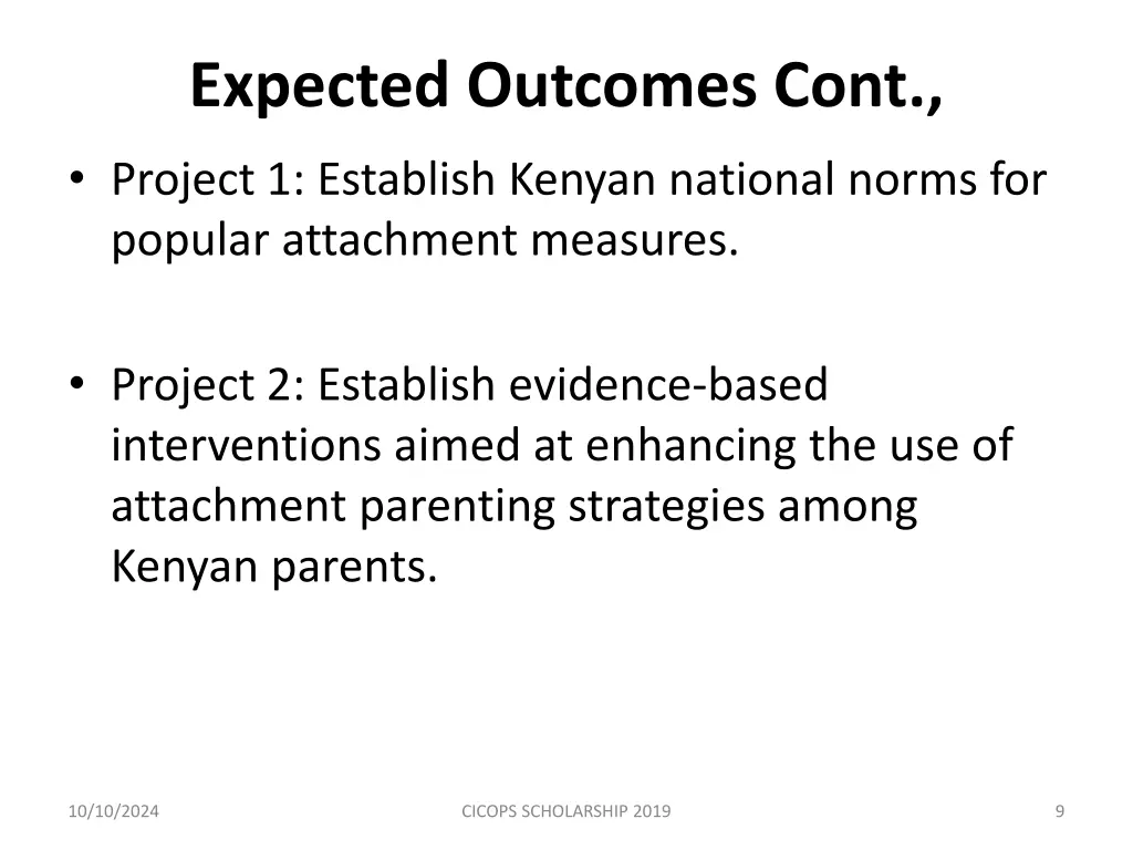 expected outcomes cont