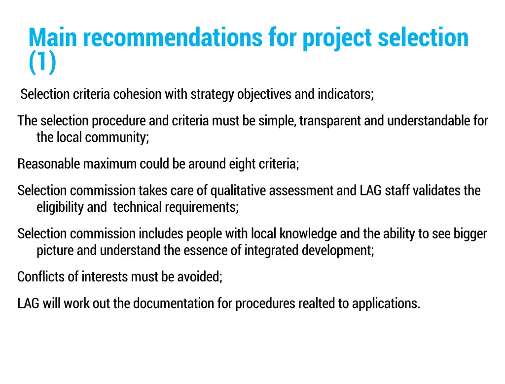 main recommendations for project selection 1