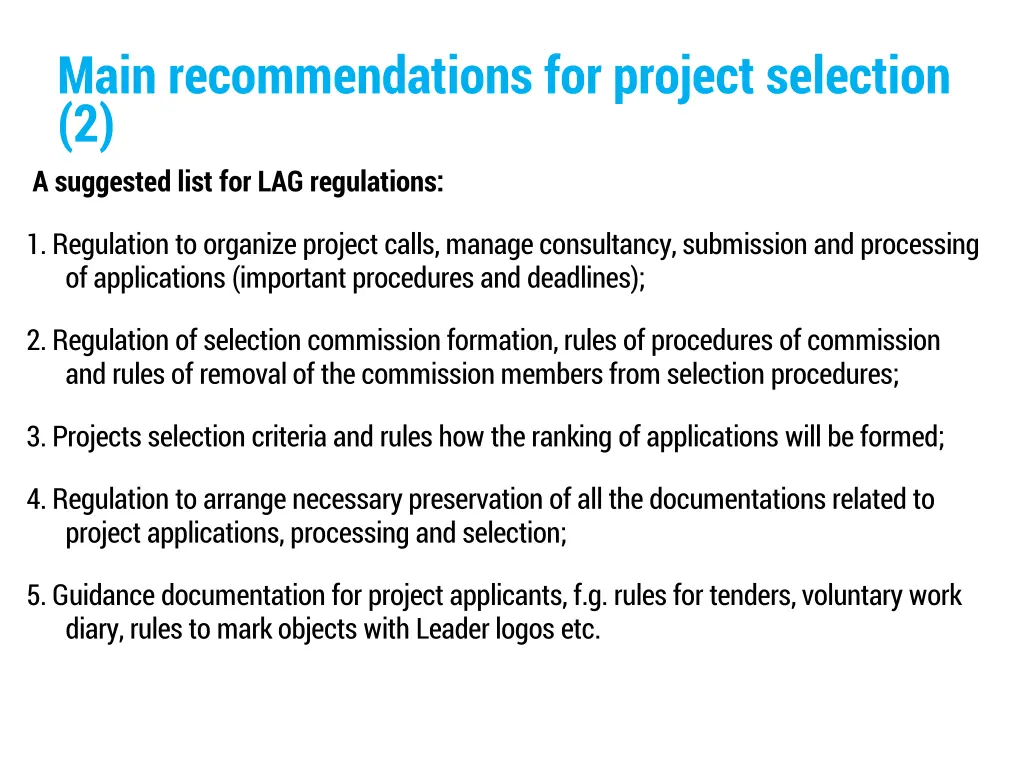 main recommendations for project selection 2