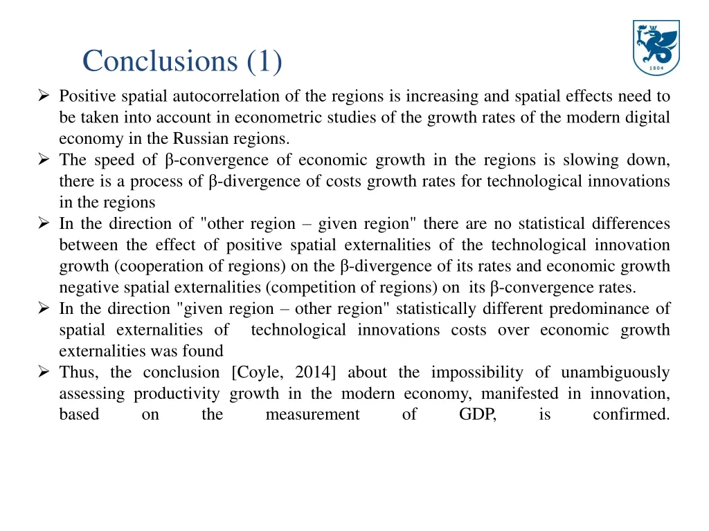 conclusions 1 positive spatial autocorrelation