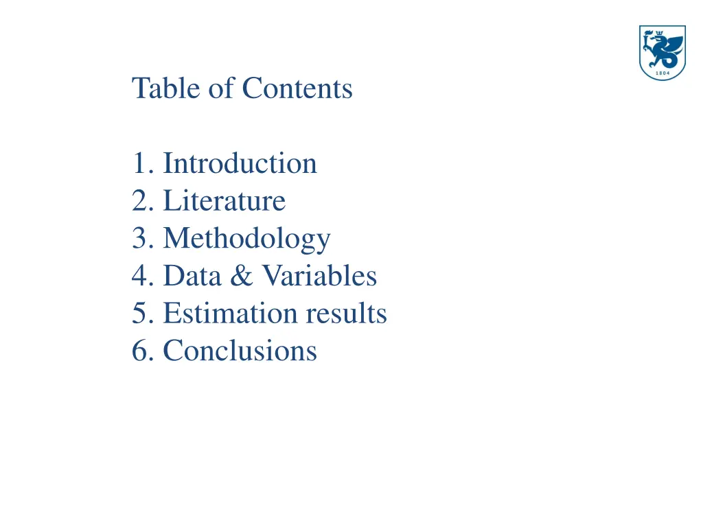 table of contents