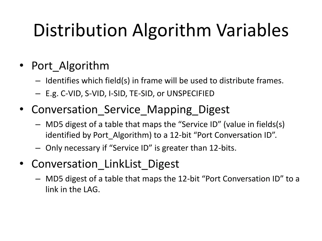 distribution algorithm variables