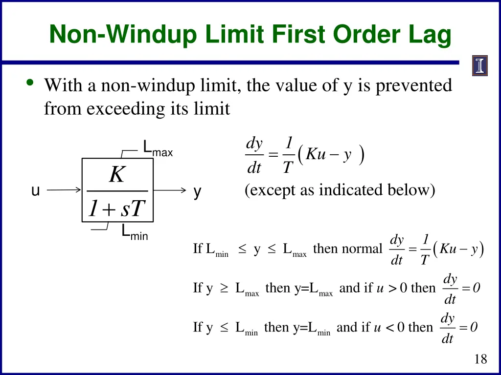 non windup limit first order lag