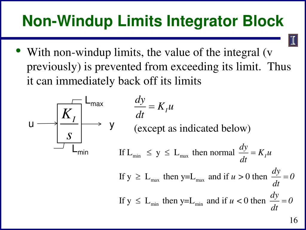 non windup limits integrator block