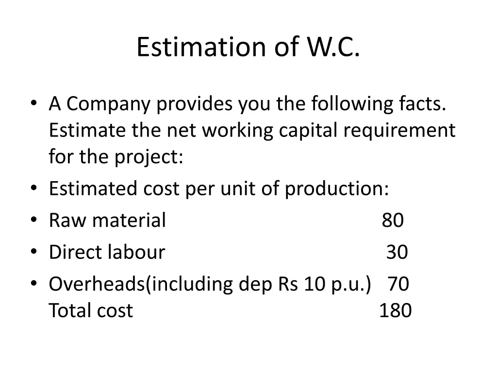 estimation of w c