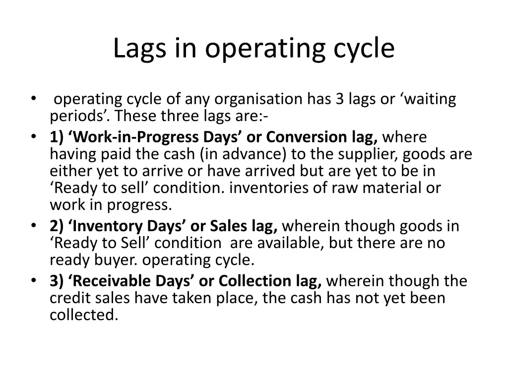 lags in operating cycle