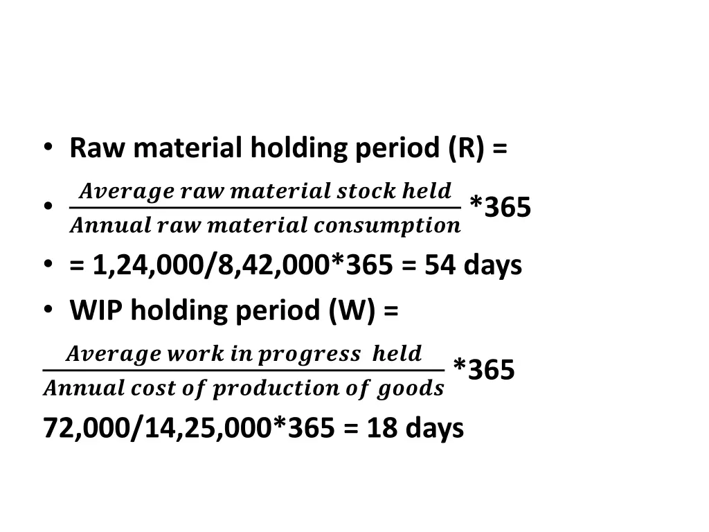 raw material holding period r