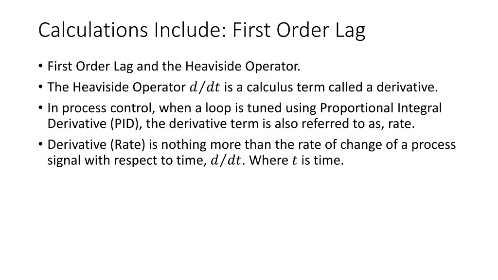 calculations include first order lag 3