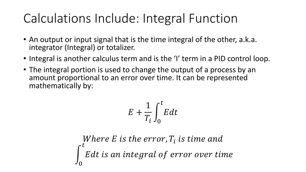 calculations include integral function