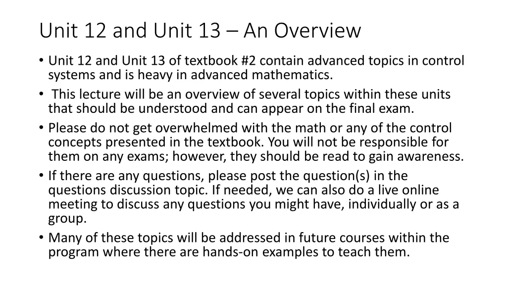 unit 12 and unit 13 an overview