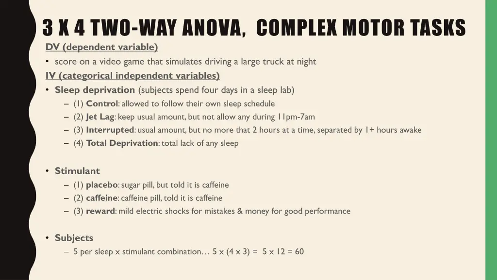 3 x 4 two way anova complex motor tasks