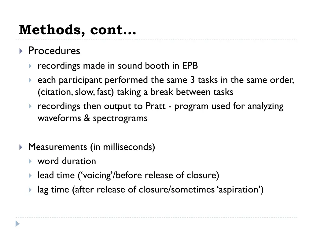 methods cont