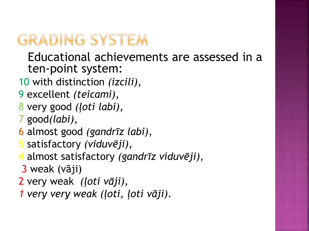 grading system educational achievements