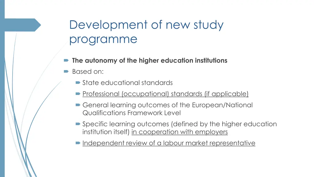 development of new study programme