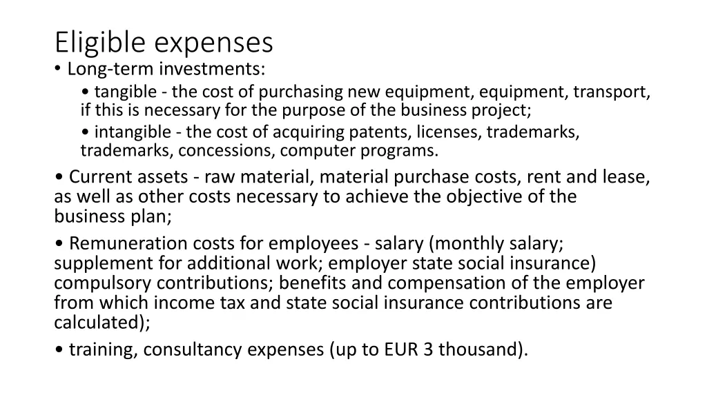 eligible expenses long term investments tangible