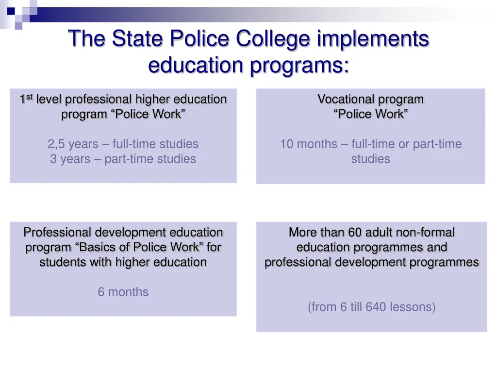 the state police college implements education