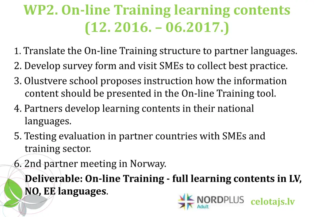 wp2 on line training learning contents 12 2016