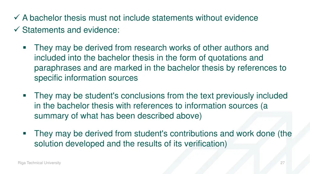 a bachelor thesis must not include statements