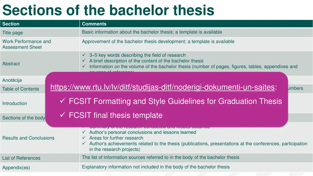 sections of the bachelor thesis