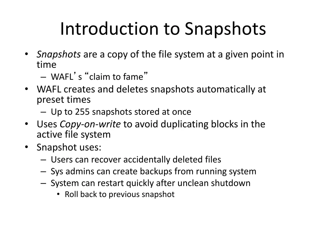 introduction to snapshots