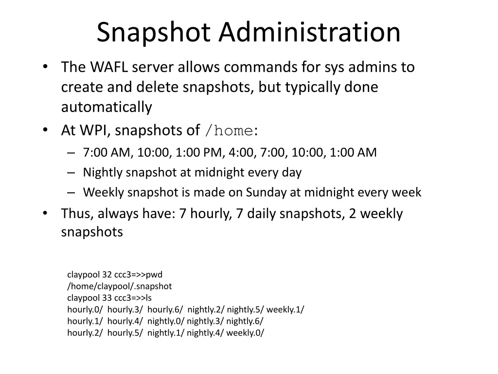 snapshot administration the wafl server allows