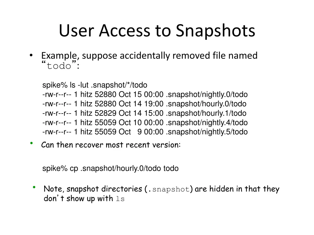 user access to snapshots